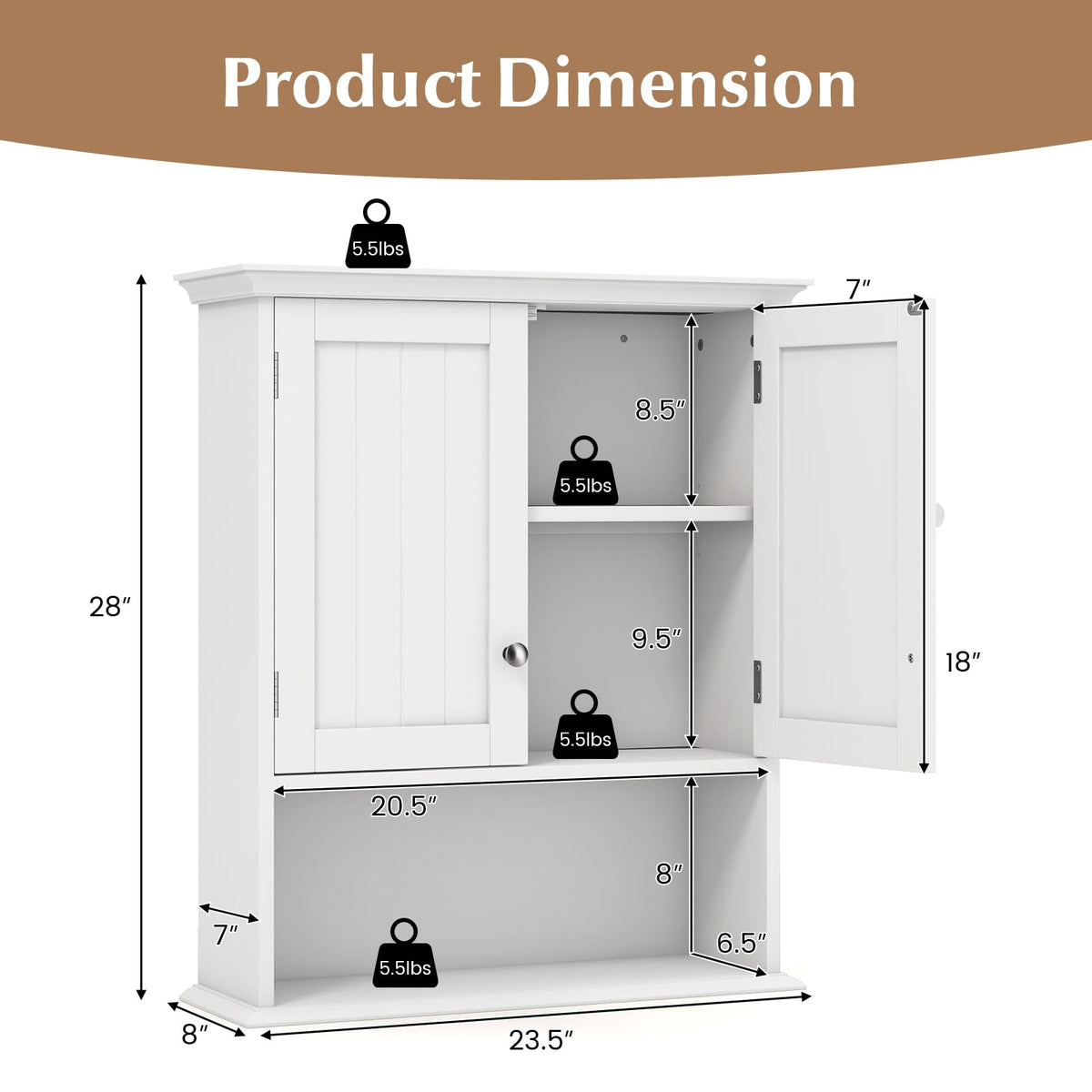 Goflame Wall Mounted Medicine Cabinets - Above Toilet Bathroom Cabinet with Adjustable Shelf