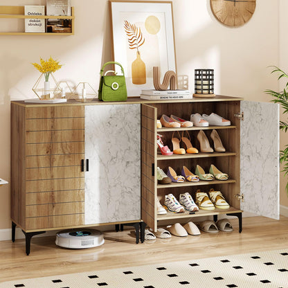 Goflame Shoe Cabinet 4-Tier Wooden Shoe Rack Cabinet(Marble Pattern Door)