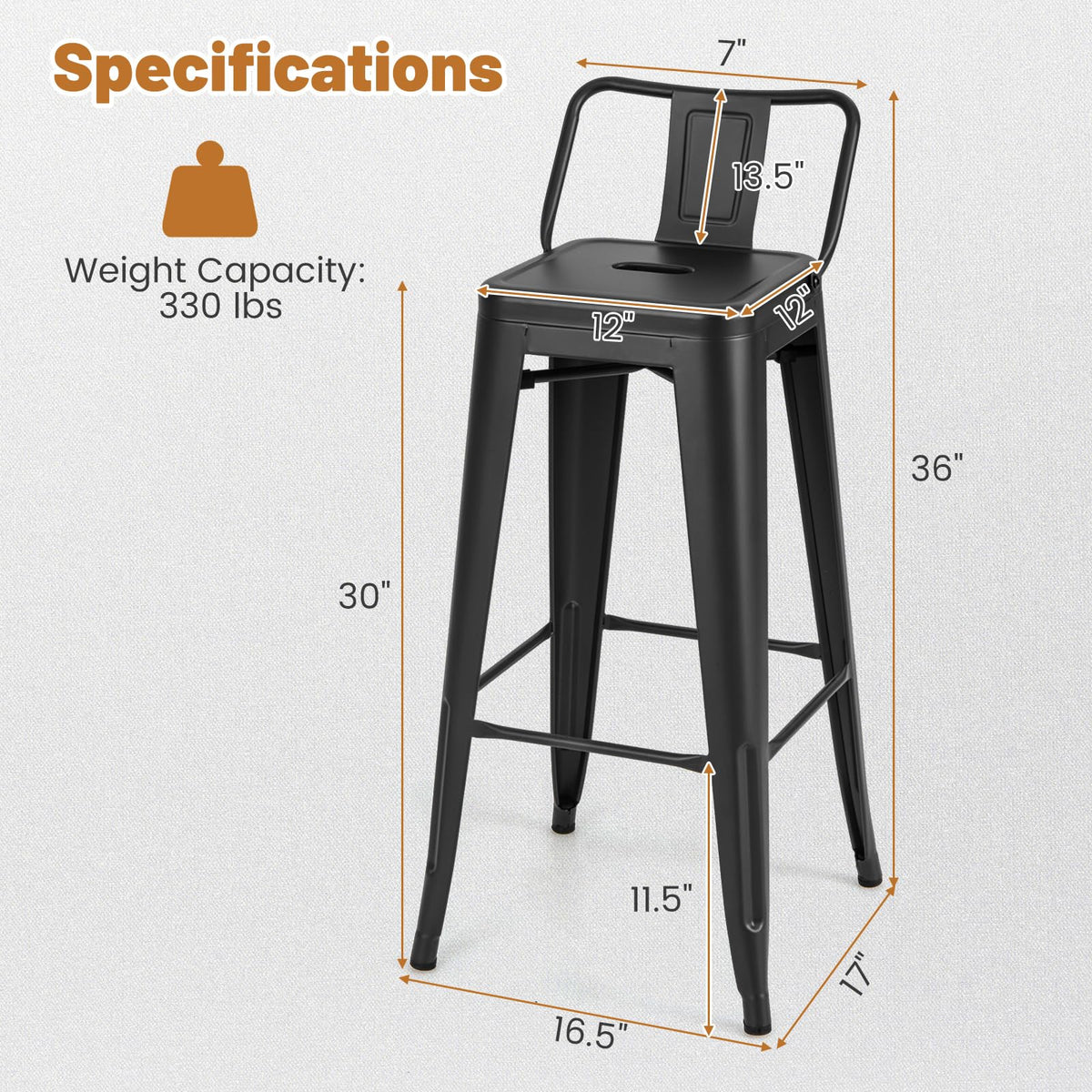 Goflame Metal Bar Stools Set of 4 for Kitchen Island