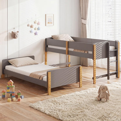 Goflame Twin Over Twin Bunk Bed with Ladder for Kids Teens Bedroom