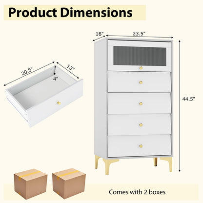 Goflame 4-Drawer Dresser with Flip Up Fluted Glass Door