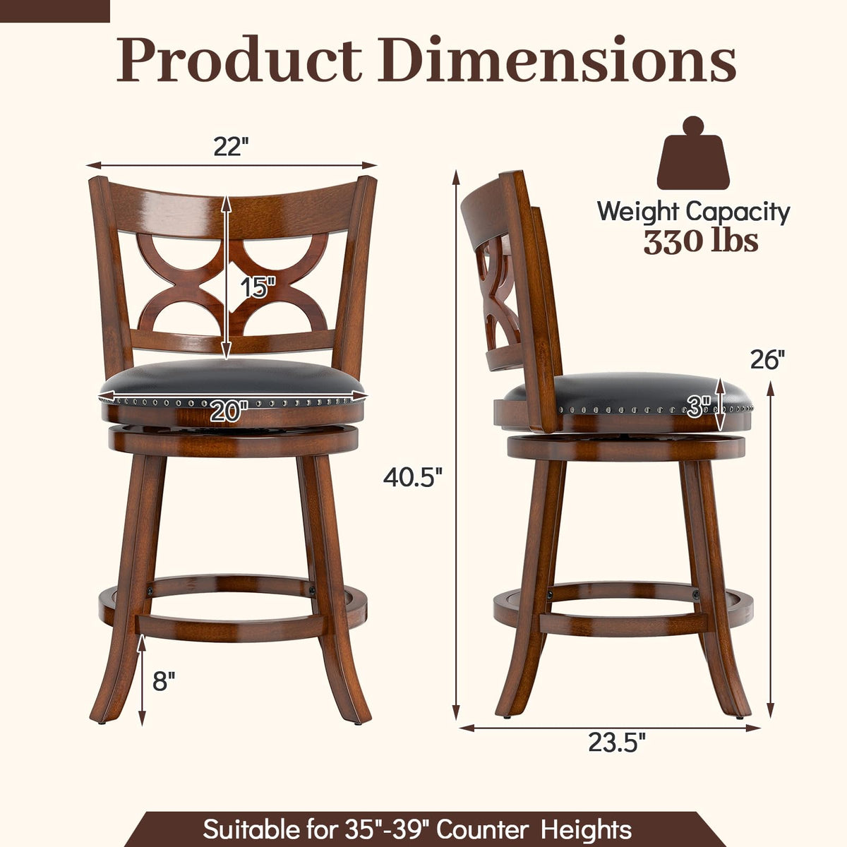 Goflame Swivel Bar Stools Set of 2/4 with Upholstered Seat