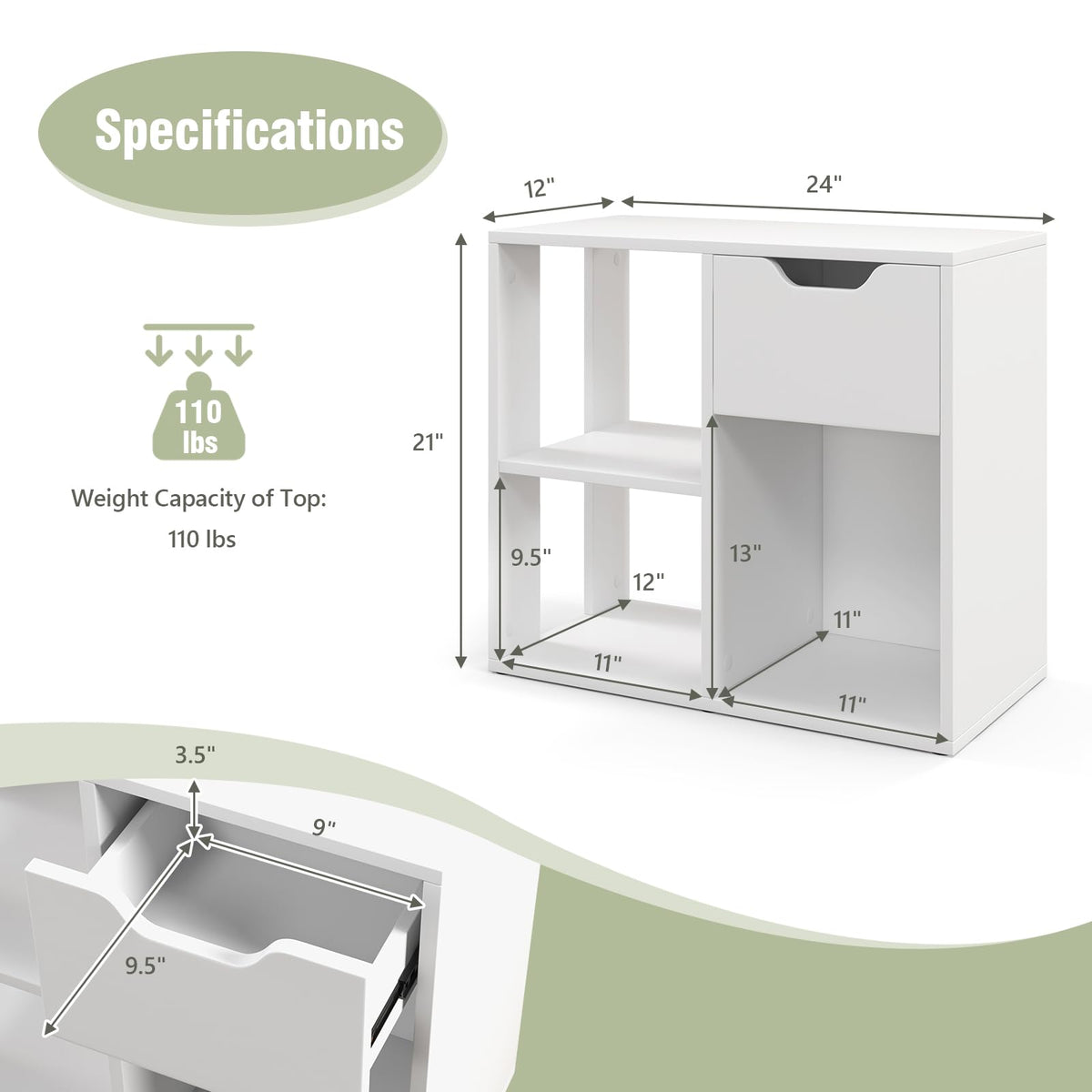 Goflame 3 Cube Bookcase with Drawer, 2 Tier Bookshelf for Small Space, Modern Freestandin