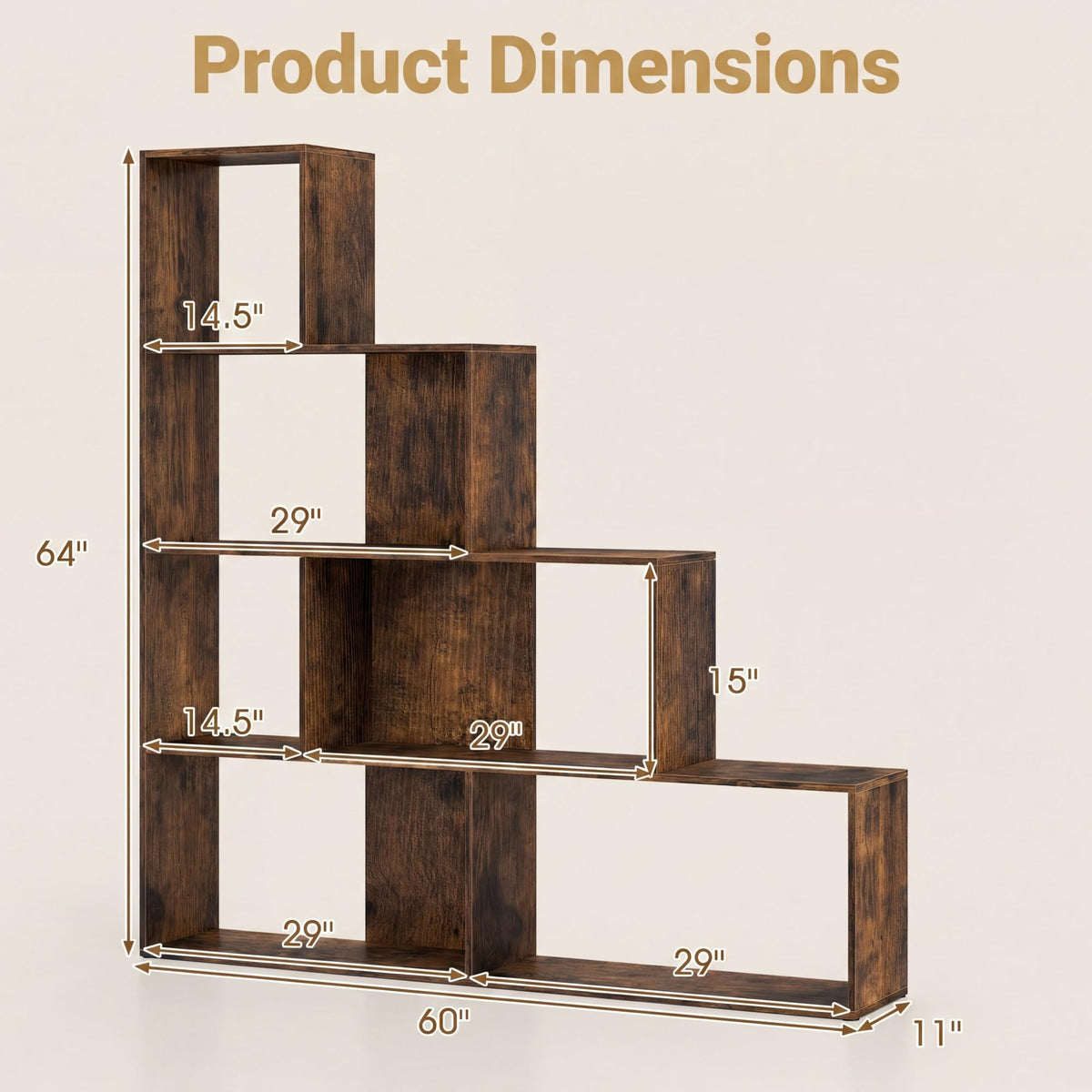 Goflame 6 Cube Geometric 4-Tier L-Shaped Bookcase with Cubes (1/2)