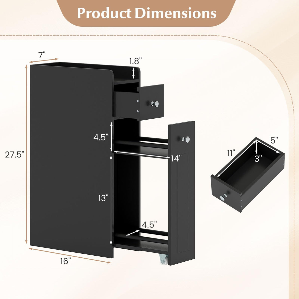 Goflame Slim Bathroom Storage Cabinet for Living Room