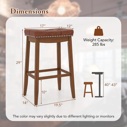 Goflame Bar Stools Set, 29" Counter Height Bar Stools w/Saddle Seat, Footrest, Rivet, Button Tufted, Rubber Wood Frame