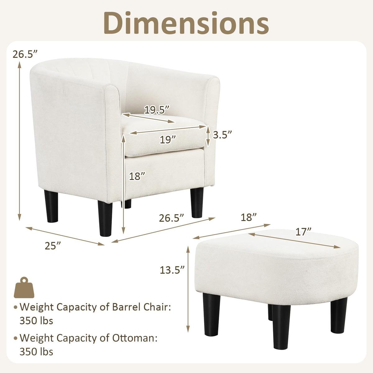 Goflame Modern Accent Chair with Ottoman, Upholstered Teddy Velvet Barrel Club Chair w/Footrest