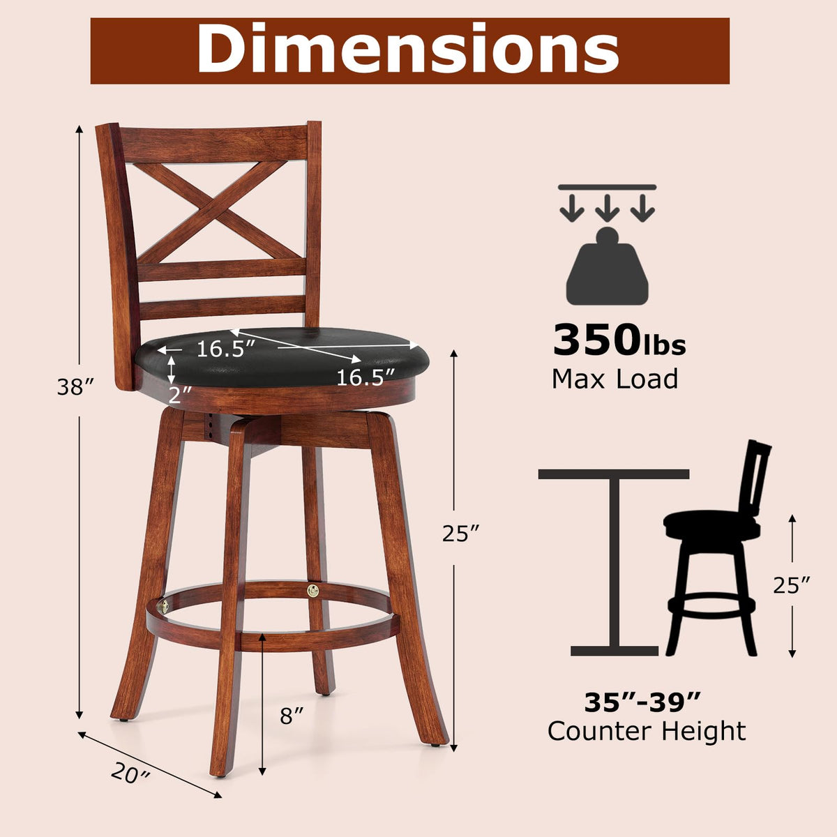 Goflame 25 Inch Swivel Bar Stools Set of 2/4 with PU Faux Leather Upholstered Seat