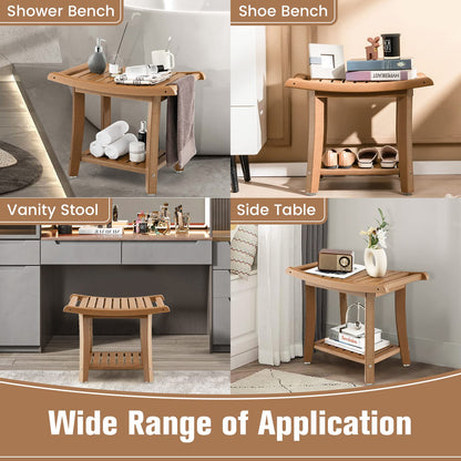 Goflame Shower Bench, HDPE Waterproof Shower Stool with Storage Shelf