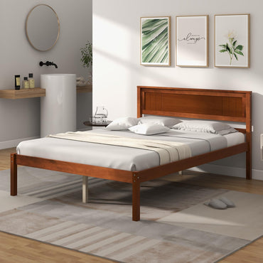 Goflame Wood Full Platform Bed with Headboard