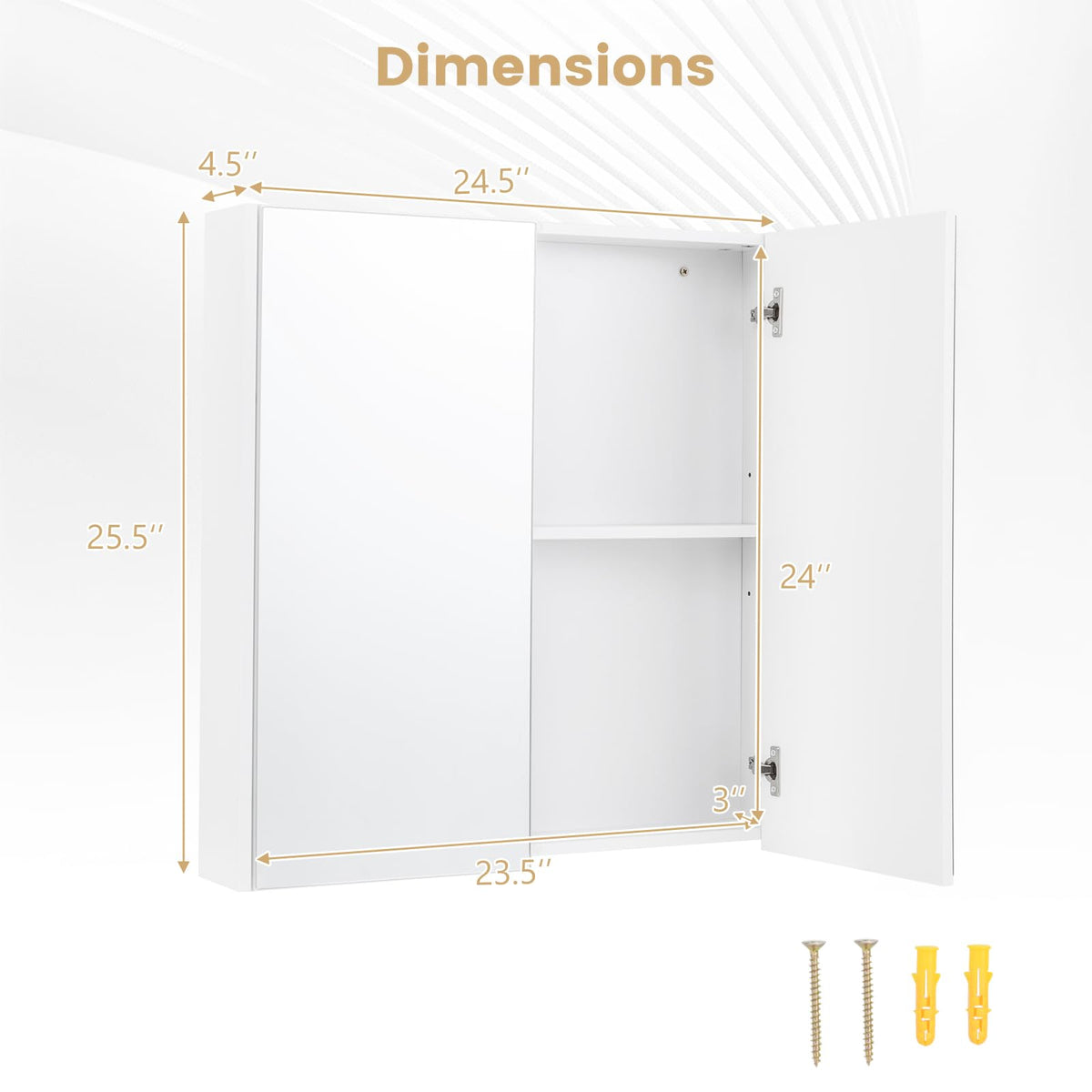 Goflame Medicine Cabinet, 24.5" x 25.5" Bathroom Wall Cabinet with 2 Mirror Door