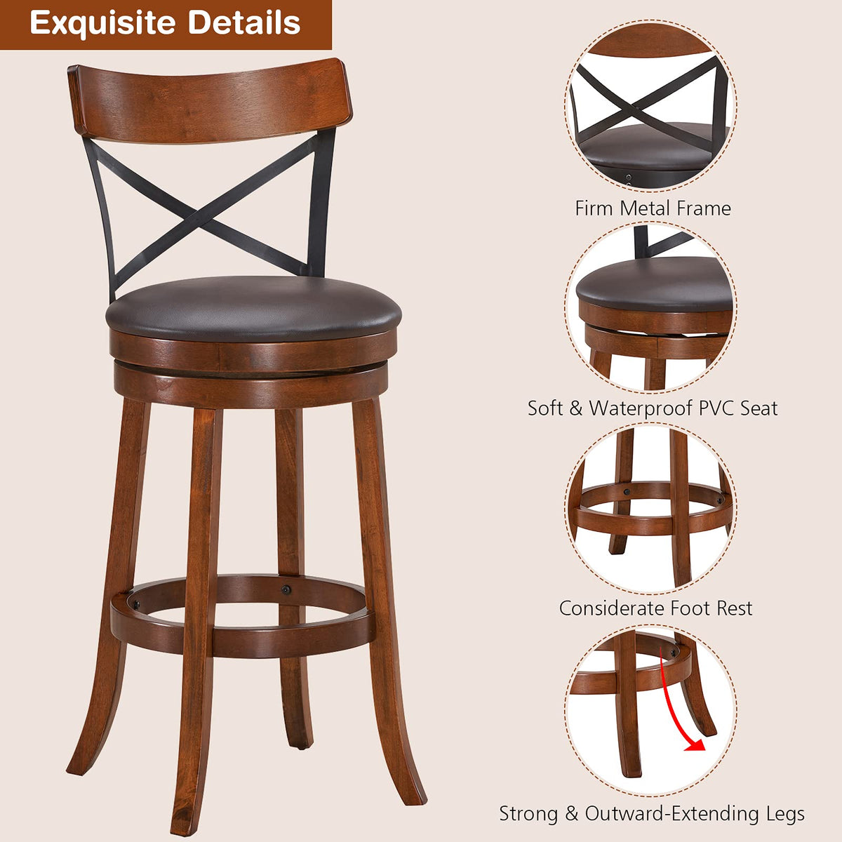 Goflame 25”Height Kitchen Counter Bar Stools for Kitchen Island, Pub, and Restaurant