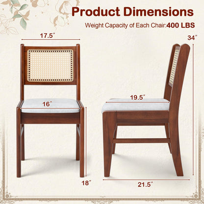 Goflame Rattan Dining Chairs Set of 2/4, Wooden Kitchen Chairs w/Cane Back, Rubber Wood Frame
