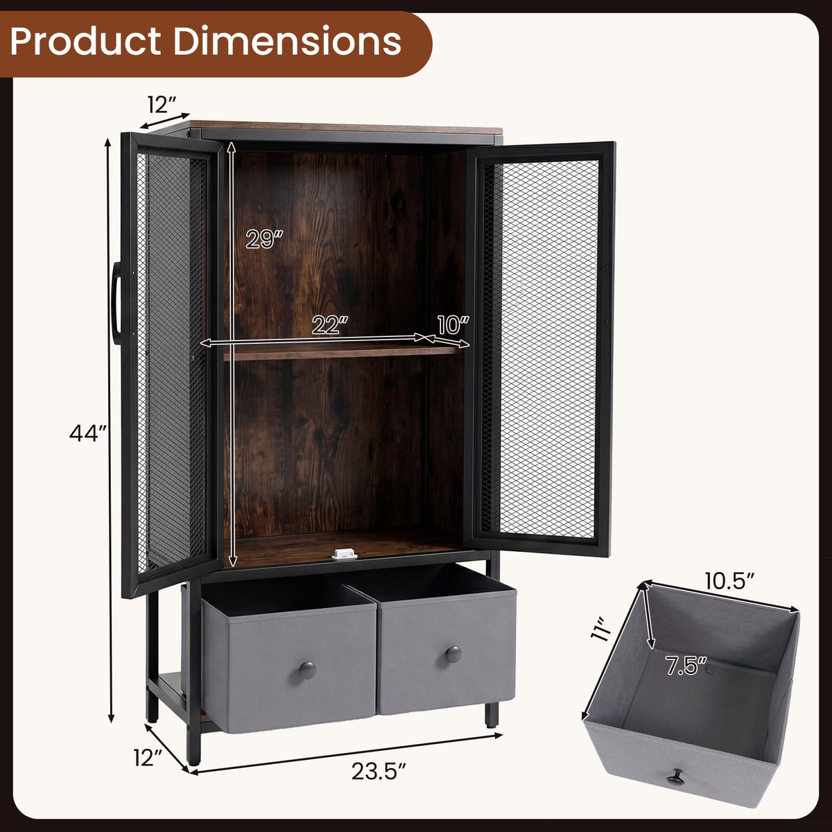 Goflame Industrial Coffee Bar Cabinet with Adjustable Shelves & 2 Removable Cloth Drawers