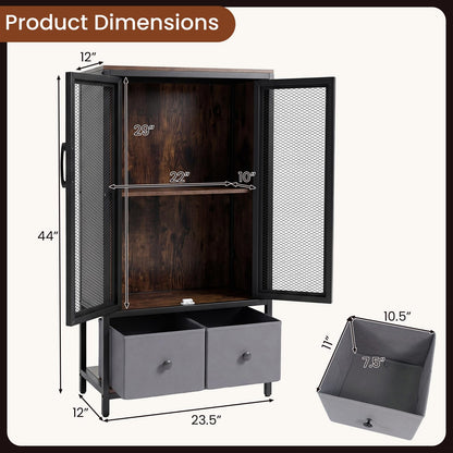 Goflame Industrial Coffee Bar Cabinet with Adjustable Shelves & 2 Removable Cloth Drawers