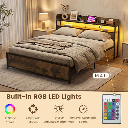 Goflame King Size Bed Frame with Storage Headboard
