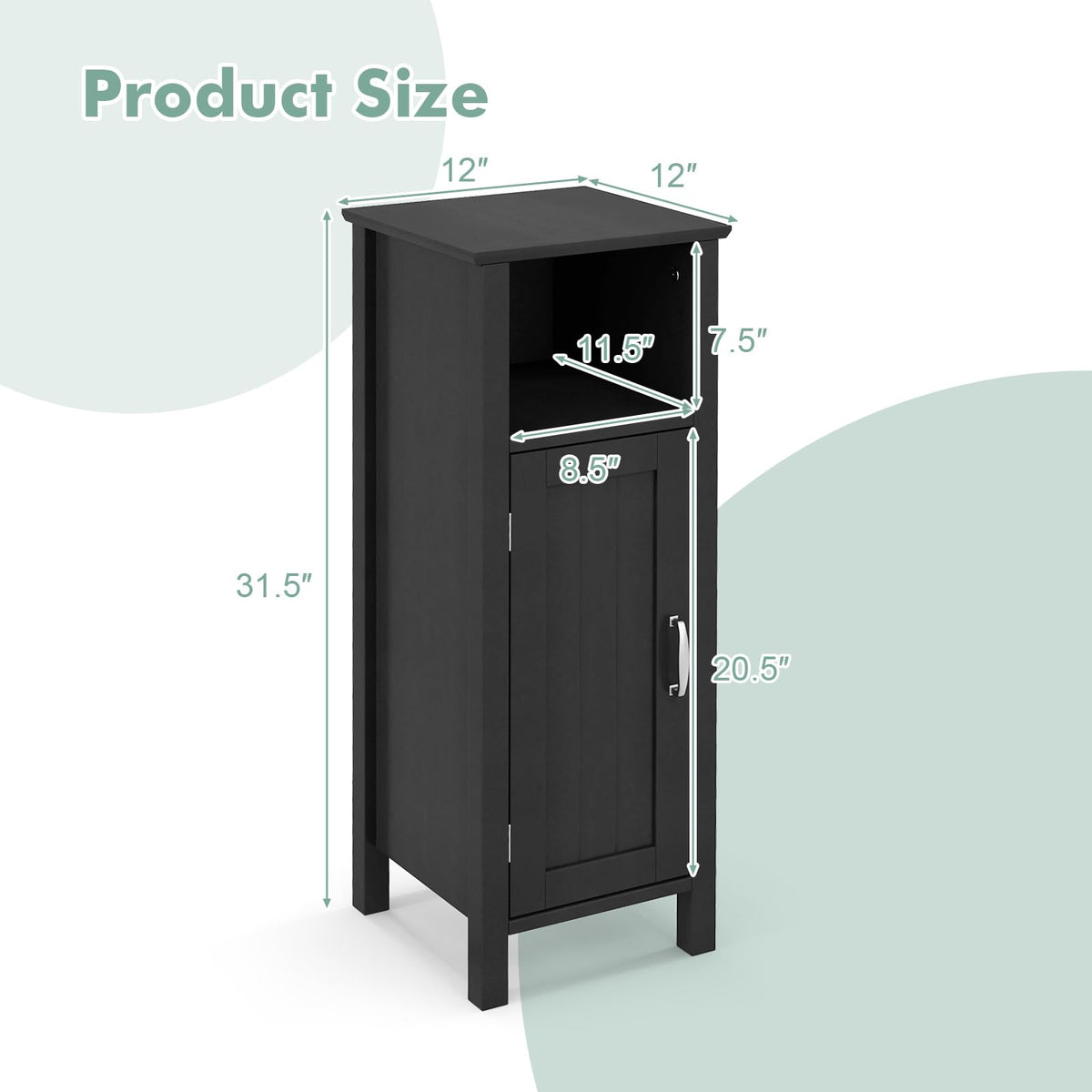 Goflame Narrow Bathroom Storage Cabinet - Corner Unit with Open Compartment, Adjustable Shelf
