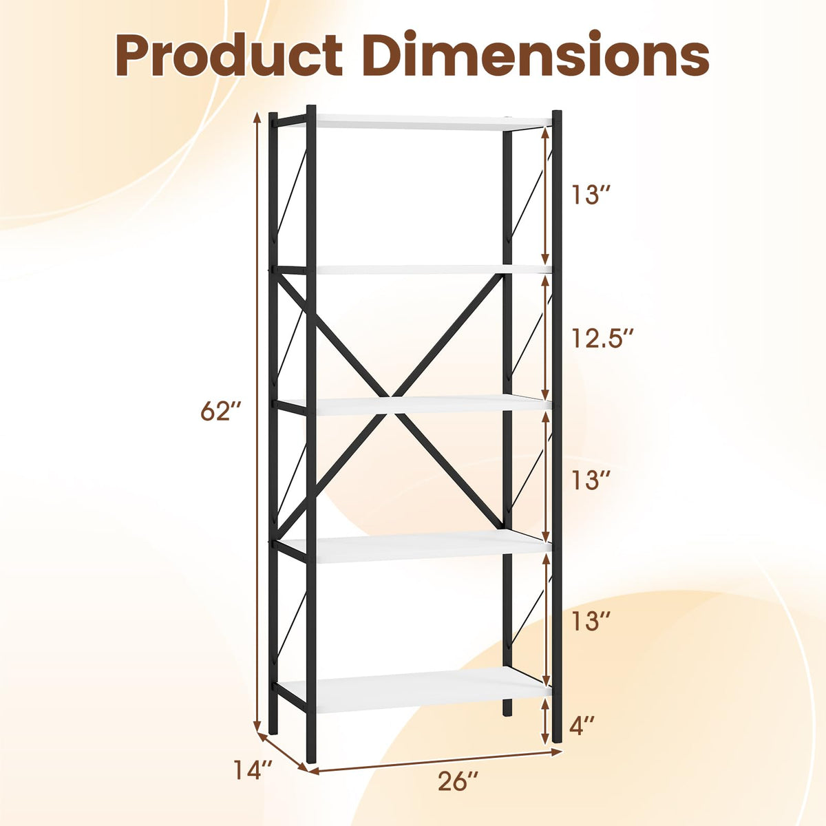 Goflame 5-Tier Tall Industrial Bookcase with Heavy-Duty Metal Frame (1/2)