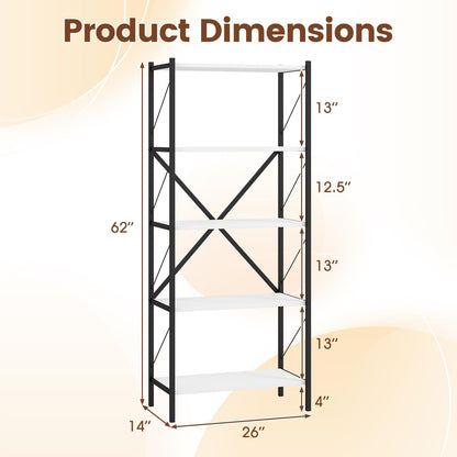 Goflame 5-Tier Tall Industrial Bookcase with Heavy-Duty Metal Frame (1/2)