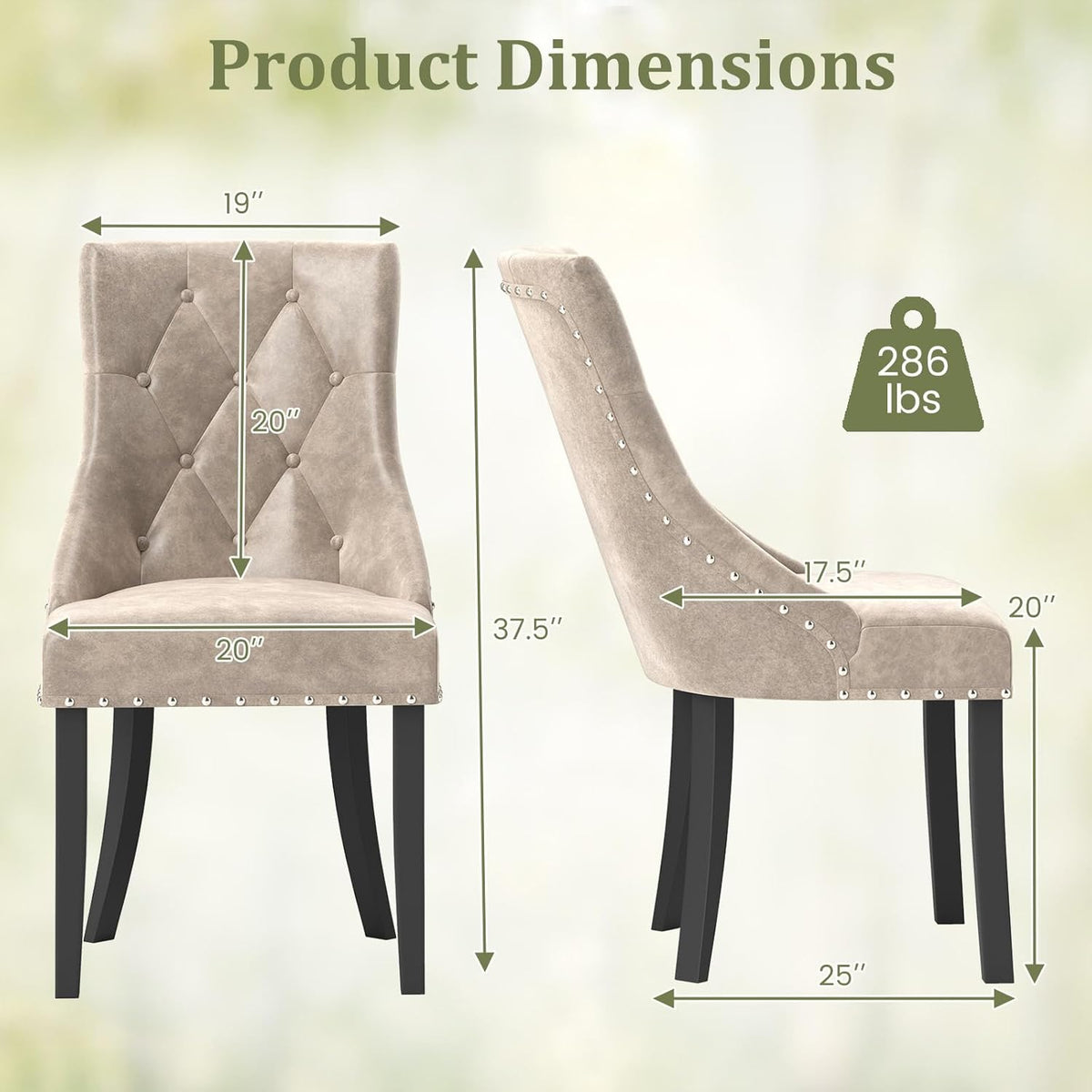 Goflame Upholstered Dining Chairs Set of 2/4, Tufted Wingback Kitchen Chairs w/Solid Wood Legs, Padded Seat