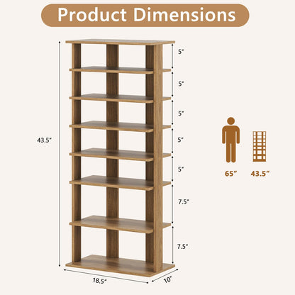 Goflame 8-Tier Wooden Shoe Rack Patented Double Row Shoe Organizer for 16 Pairs