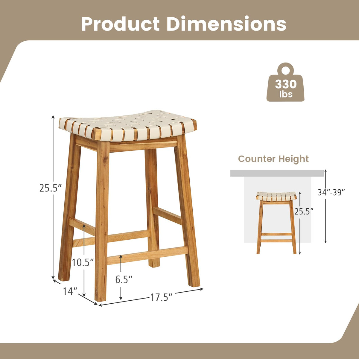 Goflame 25.5/31" Woven Bar Stools Set of 2/4, Faux PU Leather Counter Height Saddle Stools with Woven Curved Seat