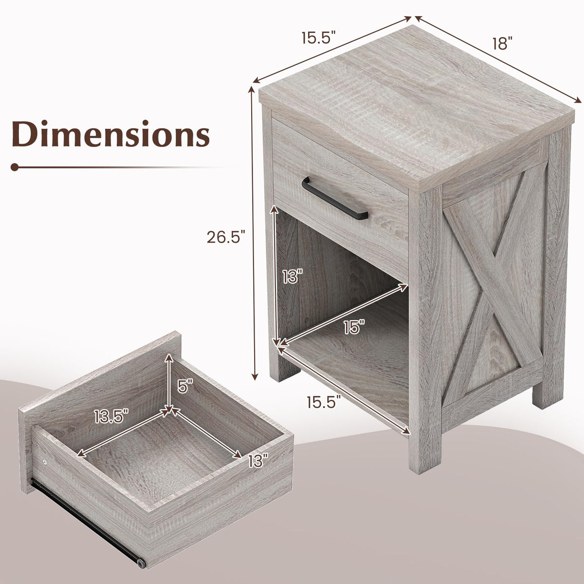 Goflame Wooden Bedside Table with Storage Drawer and Open Shelf