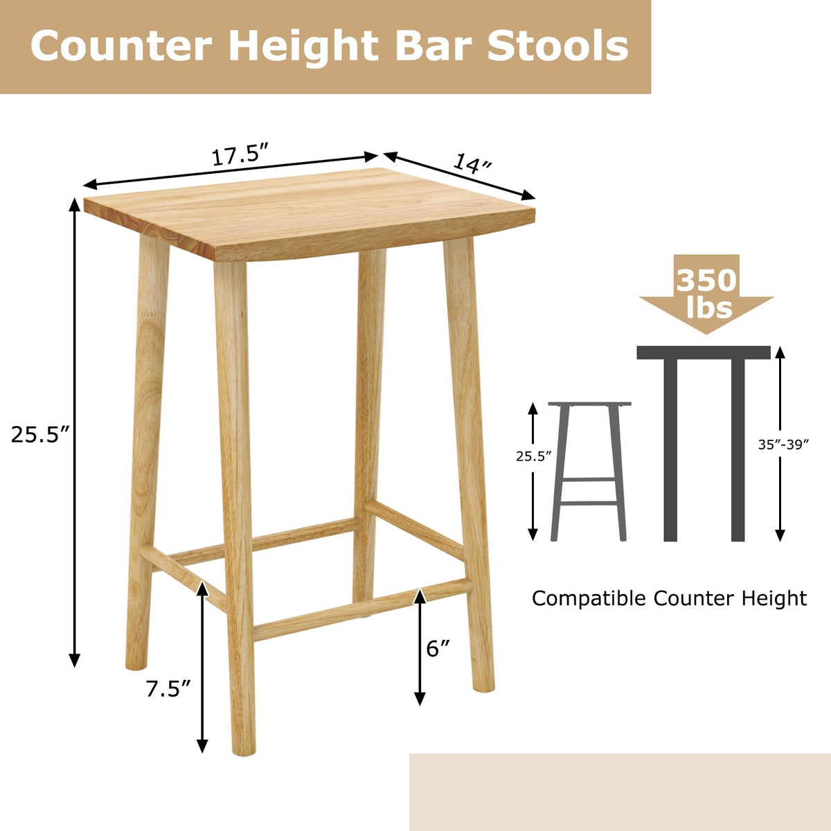 Goflame 25.5" Wooden Bar Stools Set of 2/4, Farmhouse Backless Counter Height Bar Stools with Footrest