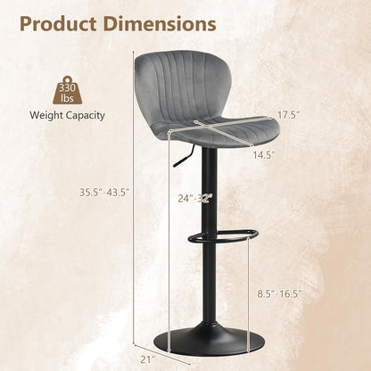Goflame Bar Stools Set of 2/4 | Adjustable Counter Height Chairs with Velvet Upholstered Backrests