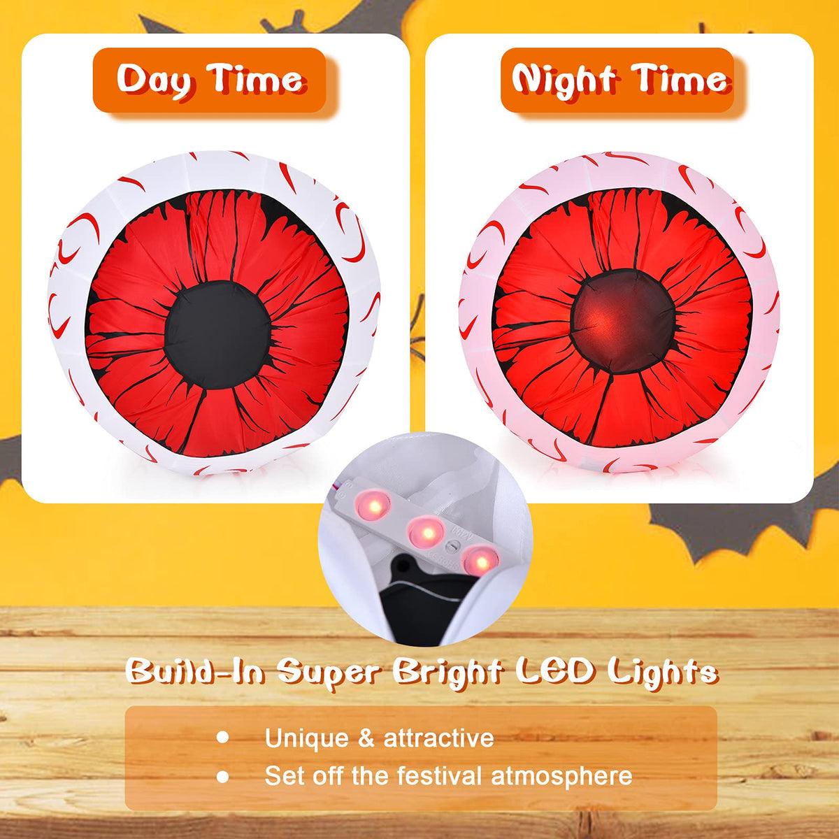 2 Pack 3 FT Halloween Inflatable Eyeballs W/ Air Blower, Red LED Lights