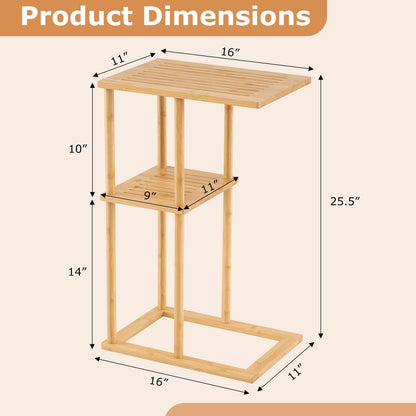 Goflame Side Table Set of 2 with Storage Shelves and Bamboo Construction
