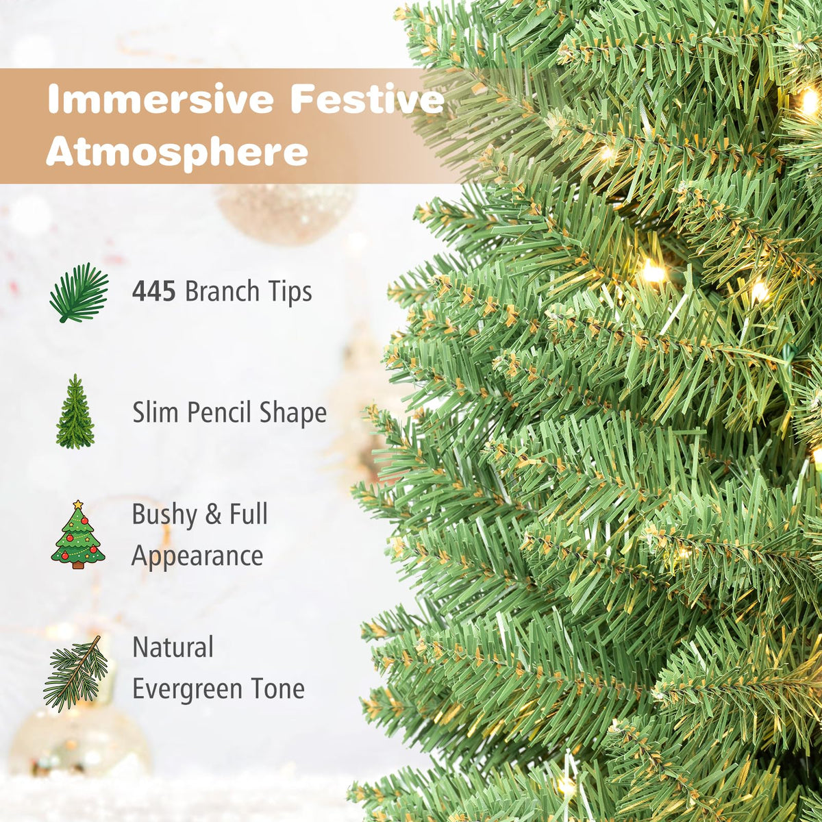 GOFLAME 6/7/9FT Pre-Lit Pencil Christmas Tree