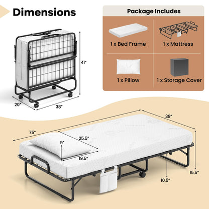Goflame Twin Folding Bed with 5 Inch Mattress