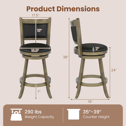 Goflame Accent Wooden Swivel Back Counter Height Bar Stool, Fabric Upholstered Design