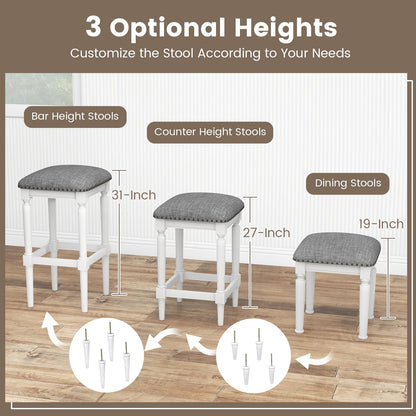 Goflame Bar Stools Set of 2, 3-Height Adjustable 19"/27"/31" Wood Barstools with Padded Seat