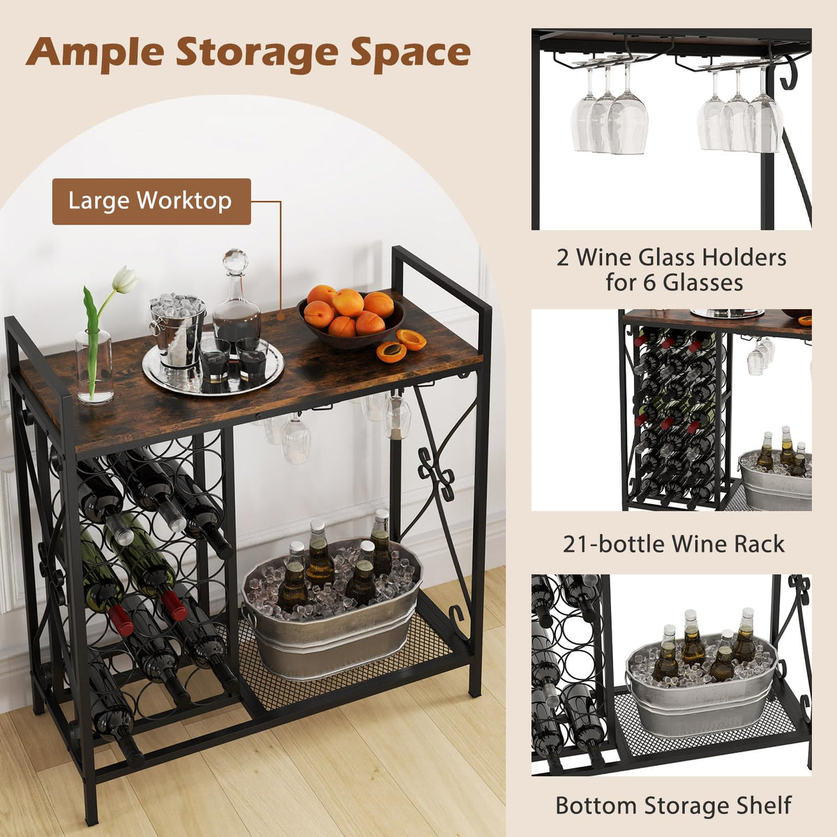 Goflame Wine Bar Table with 6 Glass Wine Glass Holder