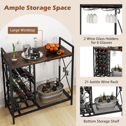 Goflame Wine Bar Table with 6 Glass Wine Glass Holder