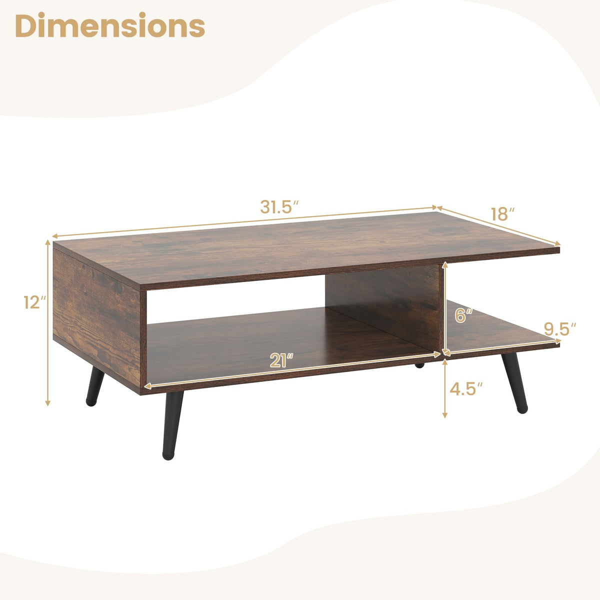 Goflame Coffee Table with Storage for Living Room