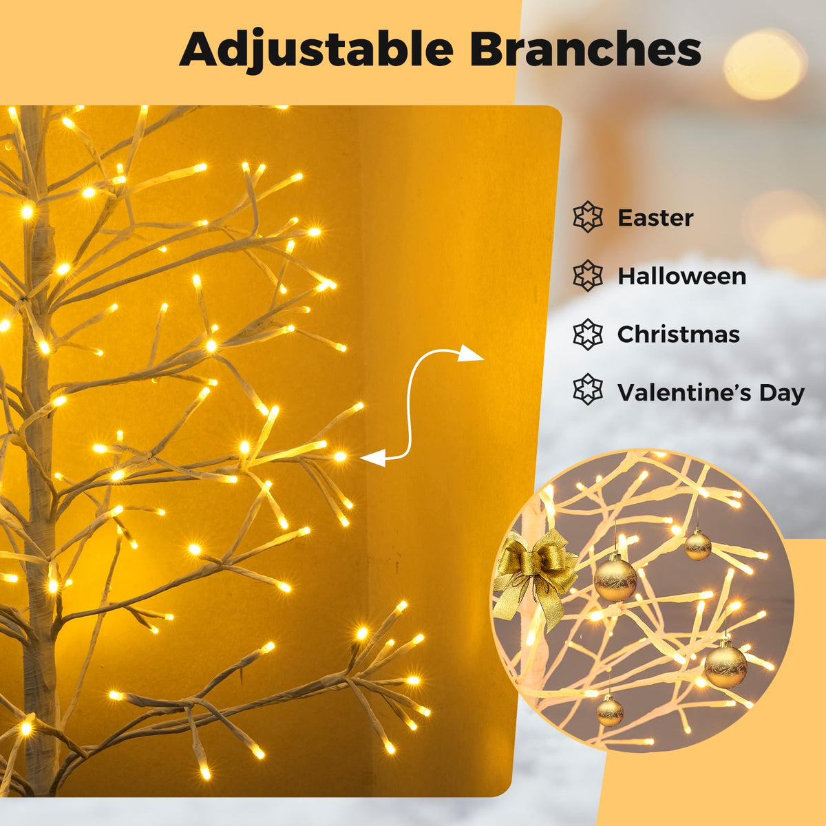 Goflame LED Birch Tree, 5/6/7 FT Pre-lit Twig Tree with Warm White Light LED Lights, Weighted Base