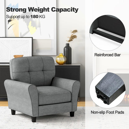 Goflame Modern Mid-Century Accent Chair - Linen Living Room Chair with Tufted Back, Grey