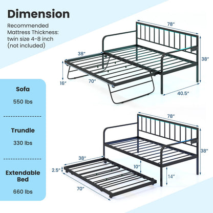 Goflame Twin Daybed with Trundle, Metal Day Bed with Charging Station & LED Lights