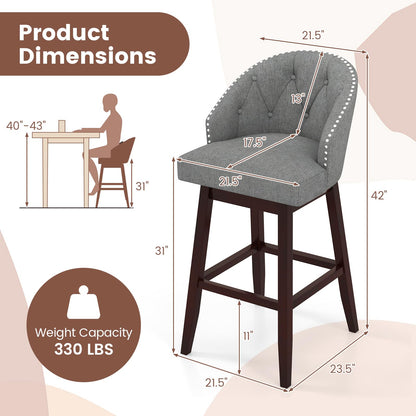 Goflame Modern Upholstered Bar Stools Set of 2/4, 31" Bar Height Swivel Kitchen Stools w/Button-Tufted Back