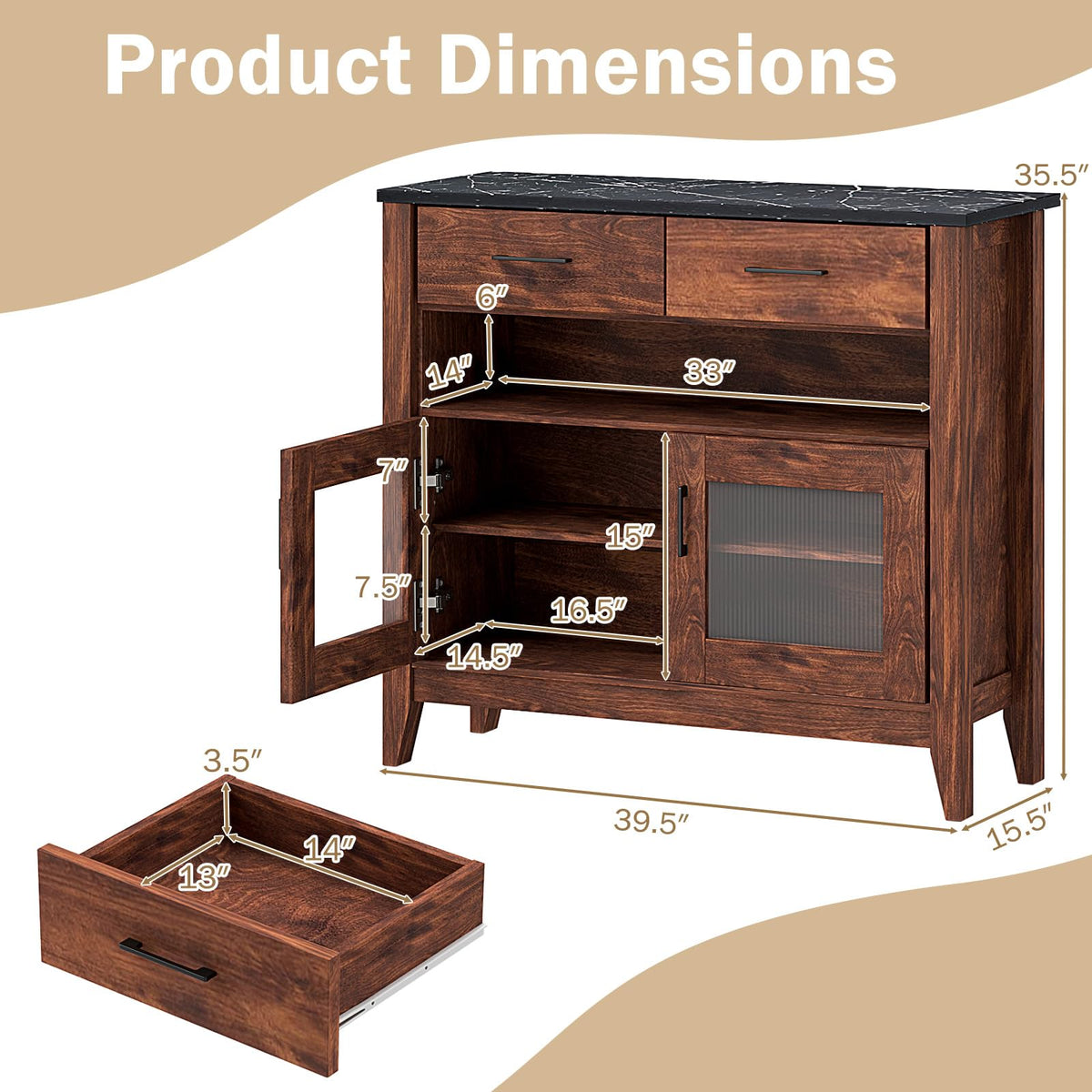 Goflame Sideboard Buffet Cabinet, Coffee Bar Cabinet with 2 Drawers