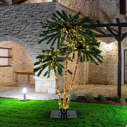 Goflame Pre-Lit Artificial Christmas Tree, 4/5/6 FT Triple Coconut Plam Trees with Metal Base