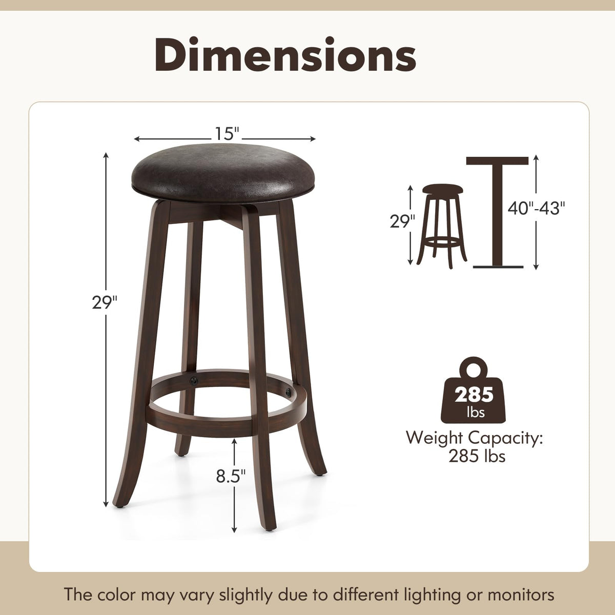 Goflame Bar Stools Set， 29"/ 24" Bar Height Bar Stools w/ 360° Swivel Round Seat & Footrest