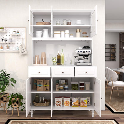 Goflame Pantry Cabinet, 77” Tall Buffet Cabinet with Hutch, LED Lights & Charging Station