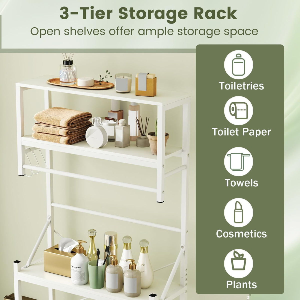 Goflame 3-Tier Over The Toilet Storage 64" Tall Freestanding Space Saver Bathroom Shelves