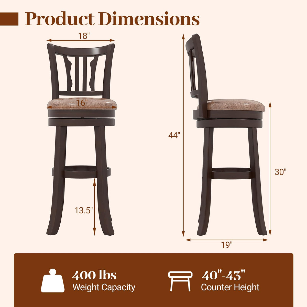 Goflame 30" Upholstered Bar Height Swivel Bar Stools Set of 2/4 with Back and Solid Rubber Frame
