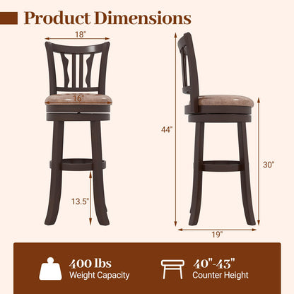 Goflame 30" Upholstered Bar Height Swivel Bar Stools Set of 2/4 with Back and Solid Rubber Frame