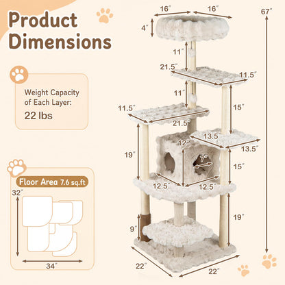 Multi-level Cat Tree with Top Perch & Cozy Condo
